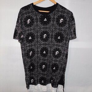 DJAB Streetwear Black White Third Eye Animal Skull T Shirt Side Zippers Mens S